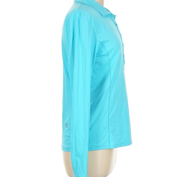 BloqUV Women's Turquoise Teal Aqua Protection SPF Athletic Shirt Medium - Picture 3 of 6